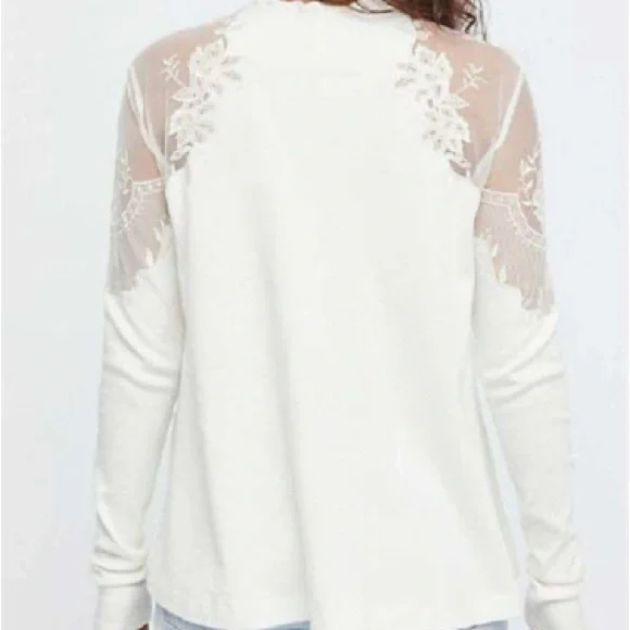 NWT Free People Daniella White Lace-Shoulder Long Sleeve Women's Top - Picture 3 of 9